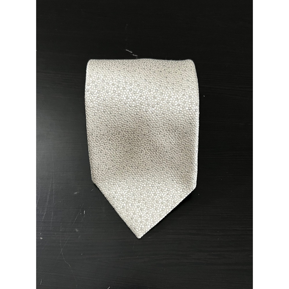 Ermenegildo Zegna Men Silk Blend Textured Necktie Champagne Silver Made in Italy